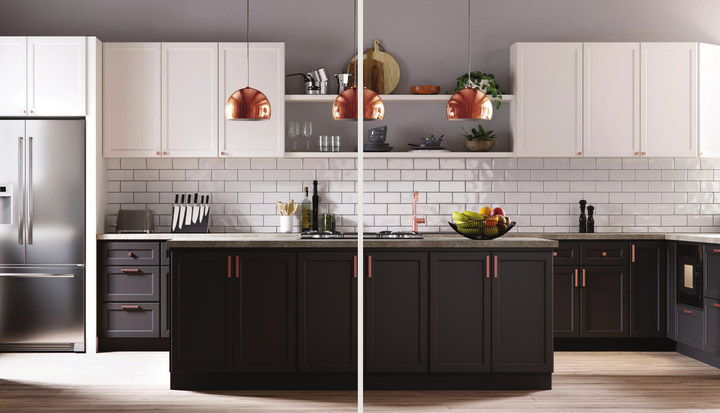 Two-tone cabinetry with open shelving